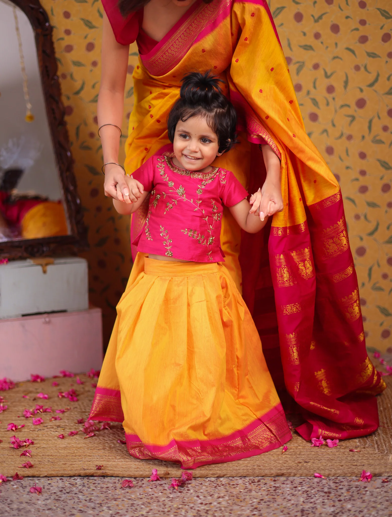 Aakriti Crop Top and Skirt – Semi Silk Kids Festive Wear - Image 3