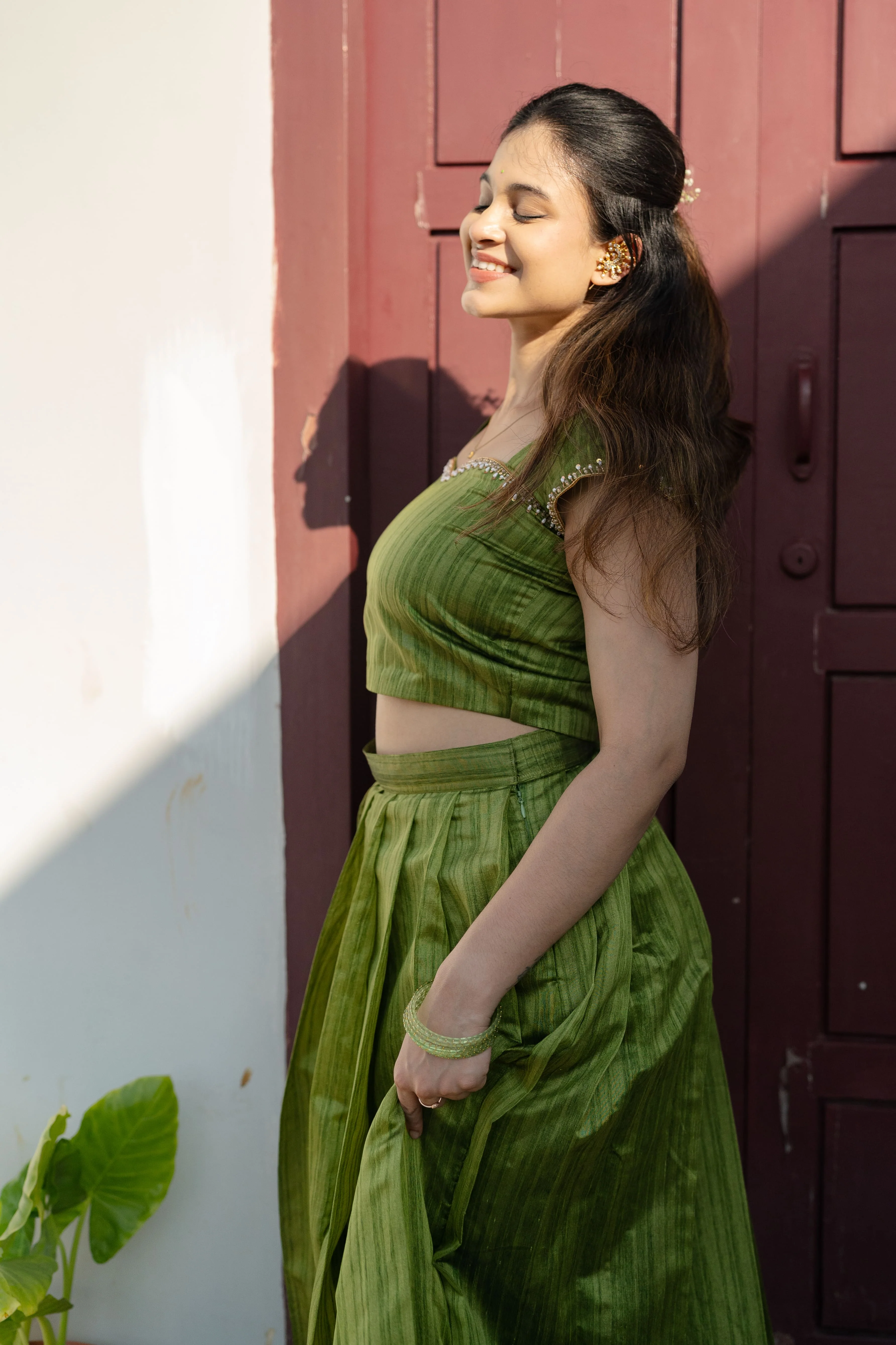 Anvidha Women Tussar Silk Top & Skirt Set with Subtle Zari Border | Designer Outfits - Image 3