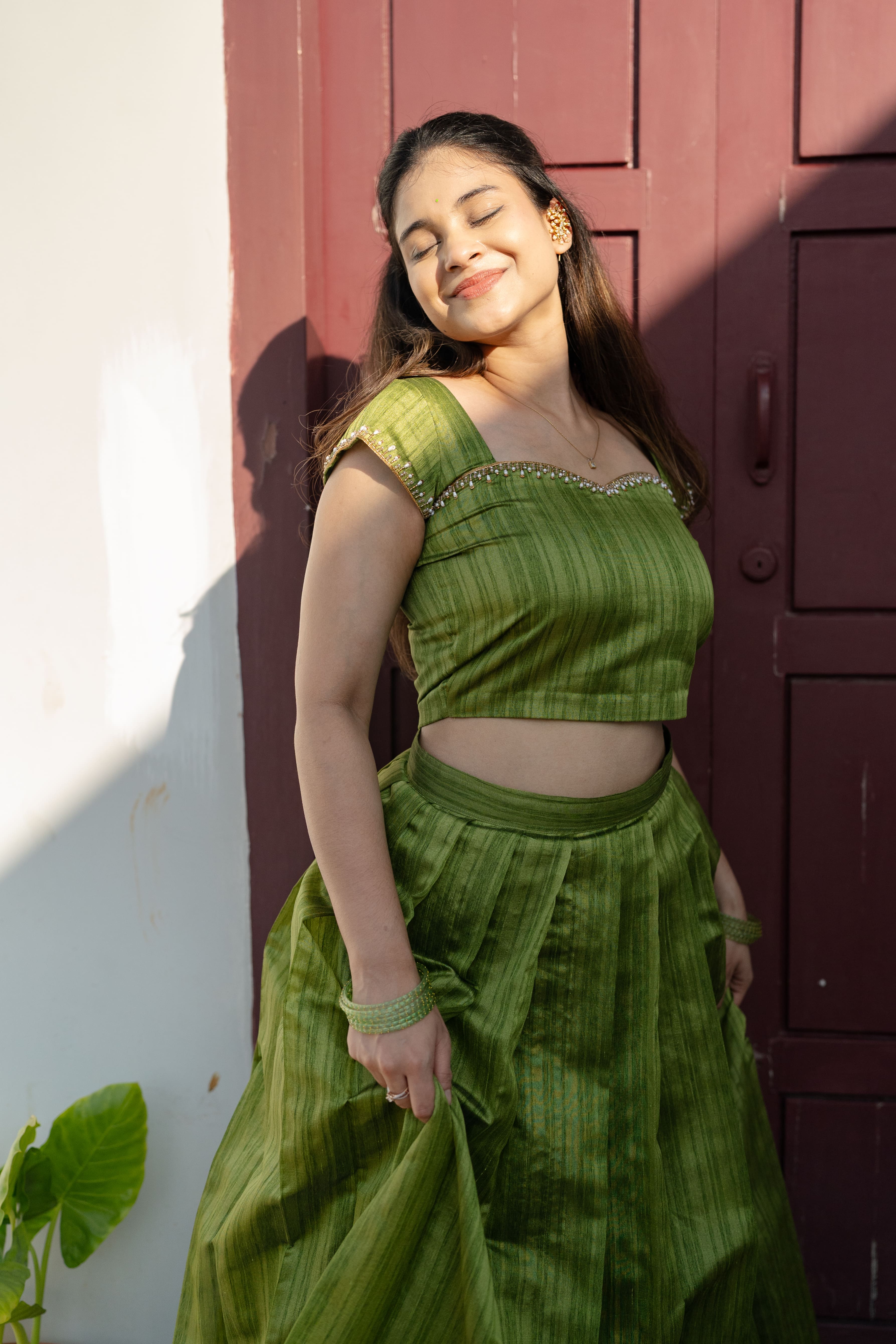Anvidha Women Tussar Silk Top & Skirt Set with Subtle Zari Border | Designer Outfits - Image 4