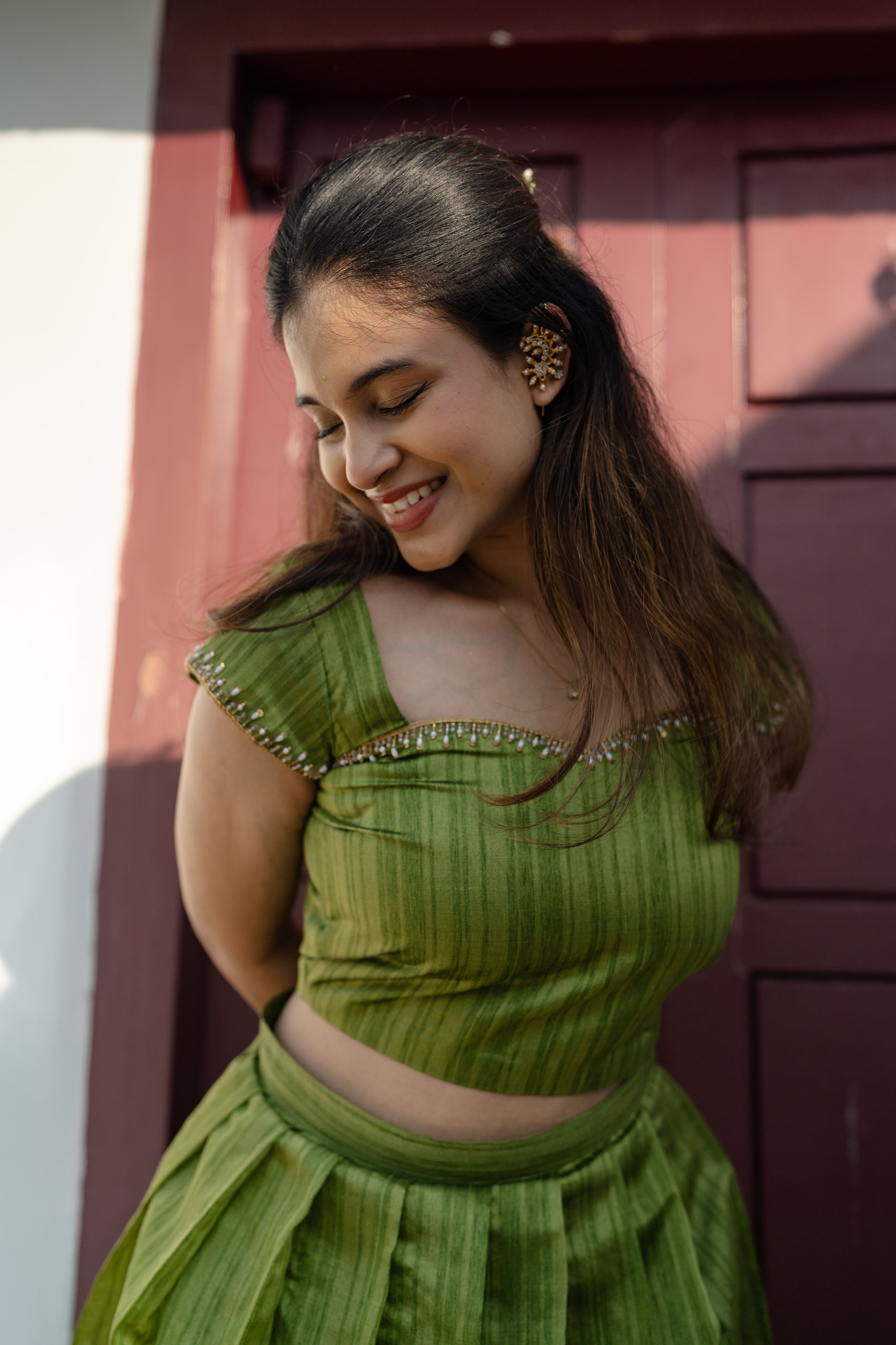 Anvidha Women Tussar Silk Top & Skirt Set with Subtle Zari Border | Designer Outfits - Image 6