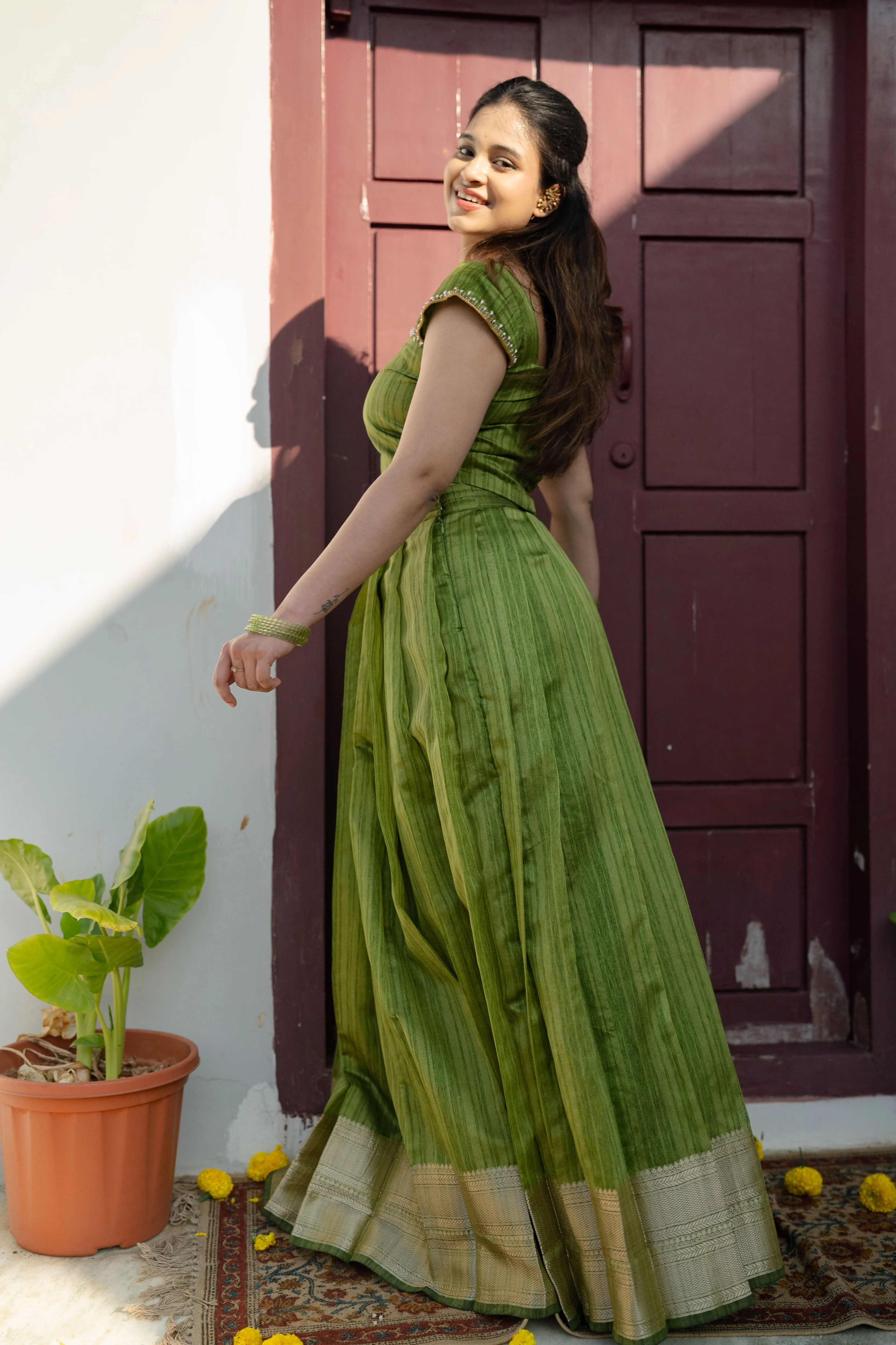 Anvidha Women Tussar Silk Top & Skirt Set with Subtle Zari Border | Designer Outfits - Image 7