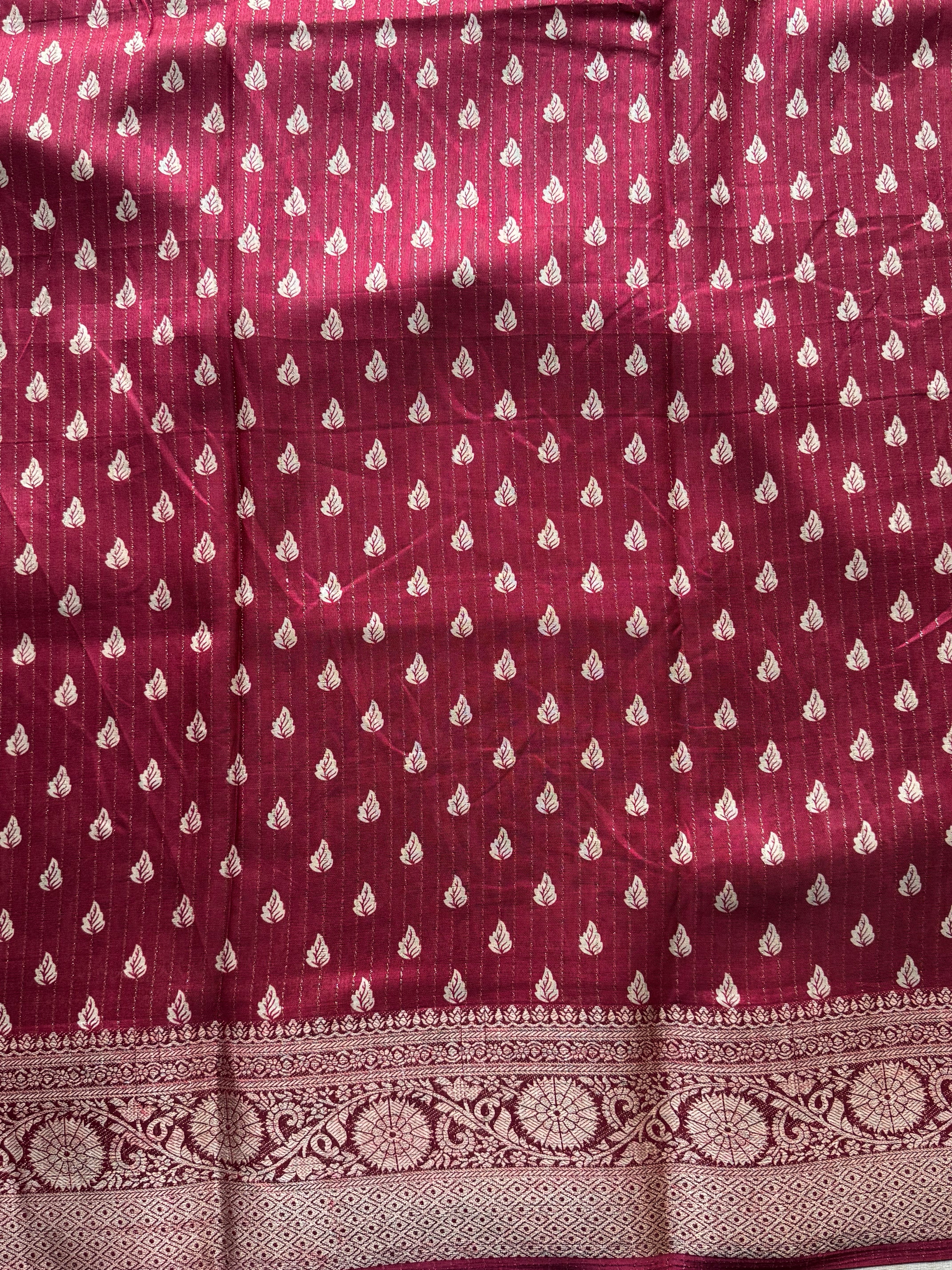 Banarasi Zari Striped Saree with Kalamkari Border & Matching Butta Blouse - Image 5