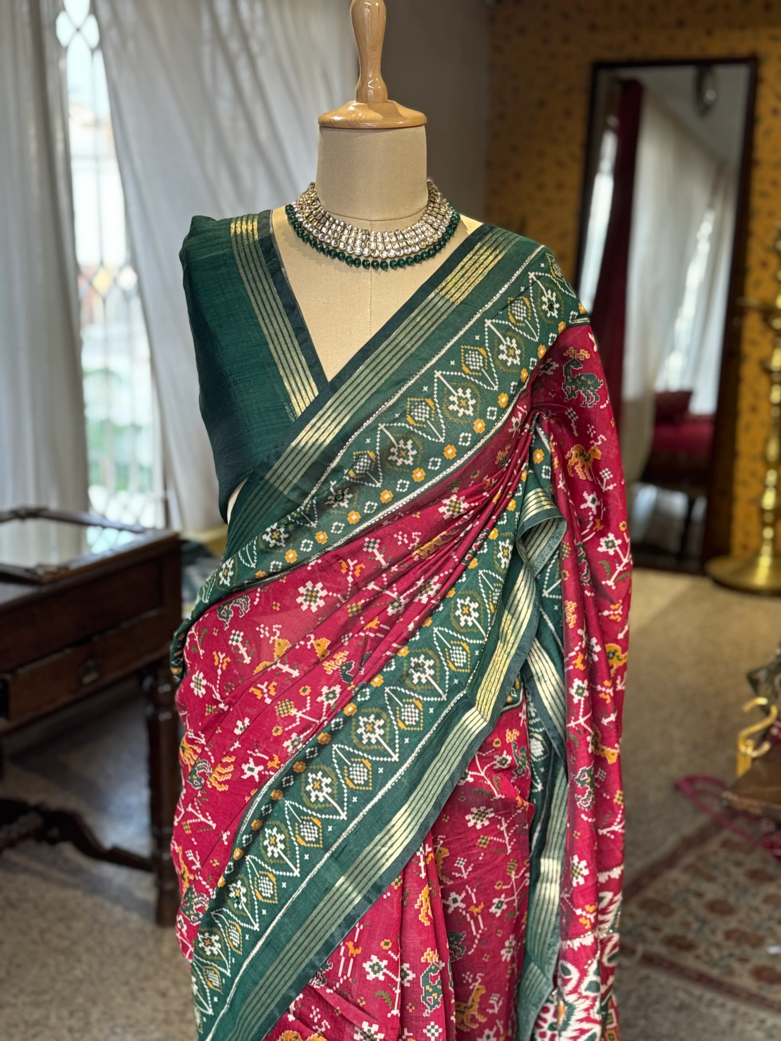 Cotton Patola Saree With Contrast Border