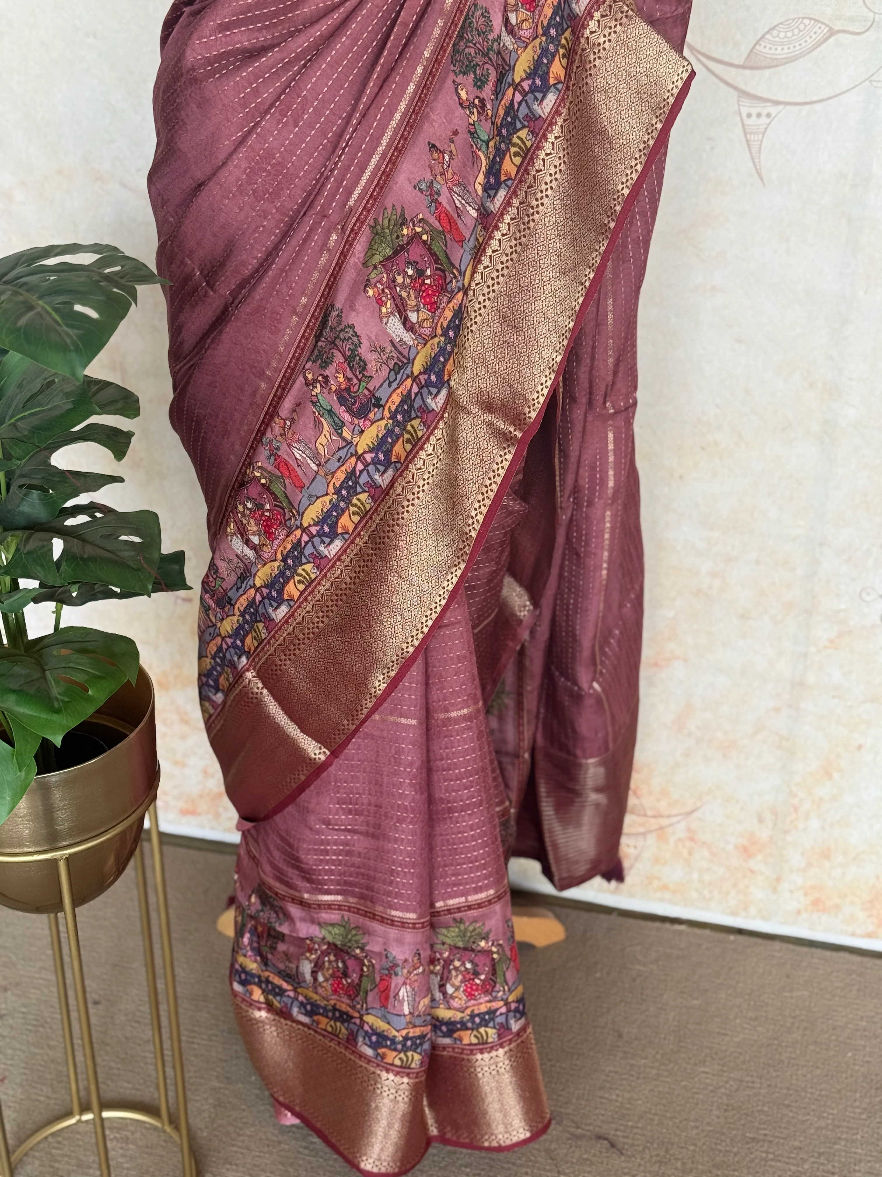 Crepe Silk Saree with Digital Print & Zari Woven Border - Image 2