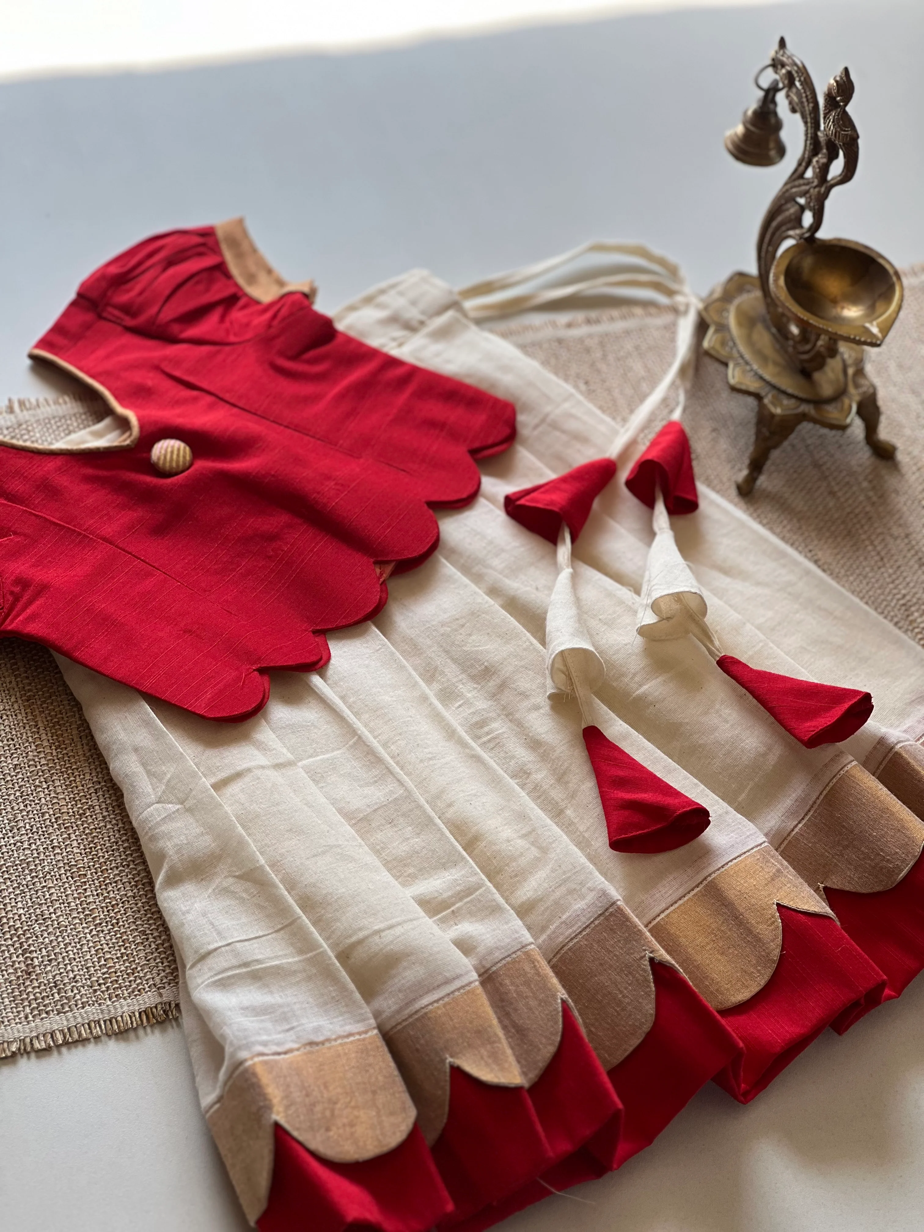 Arshi Crop Top and Skirt Red - Onam Edit - Image 3