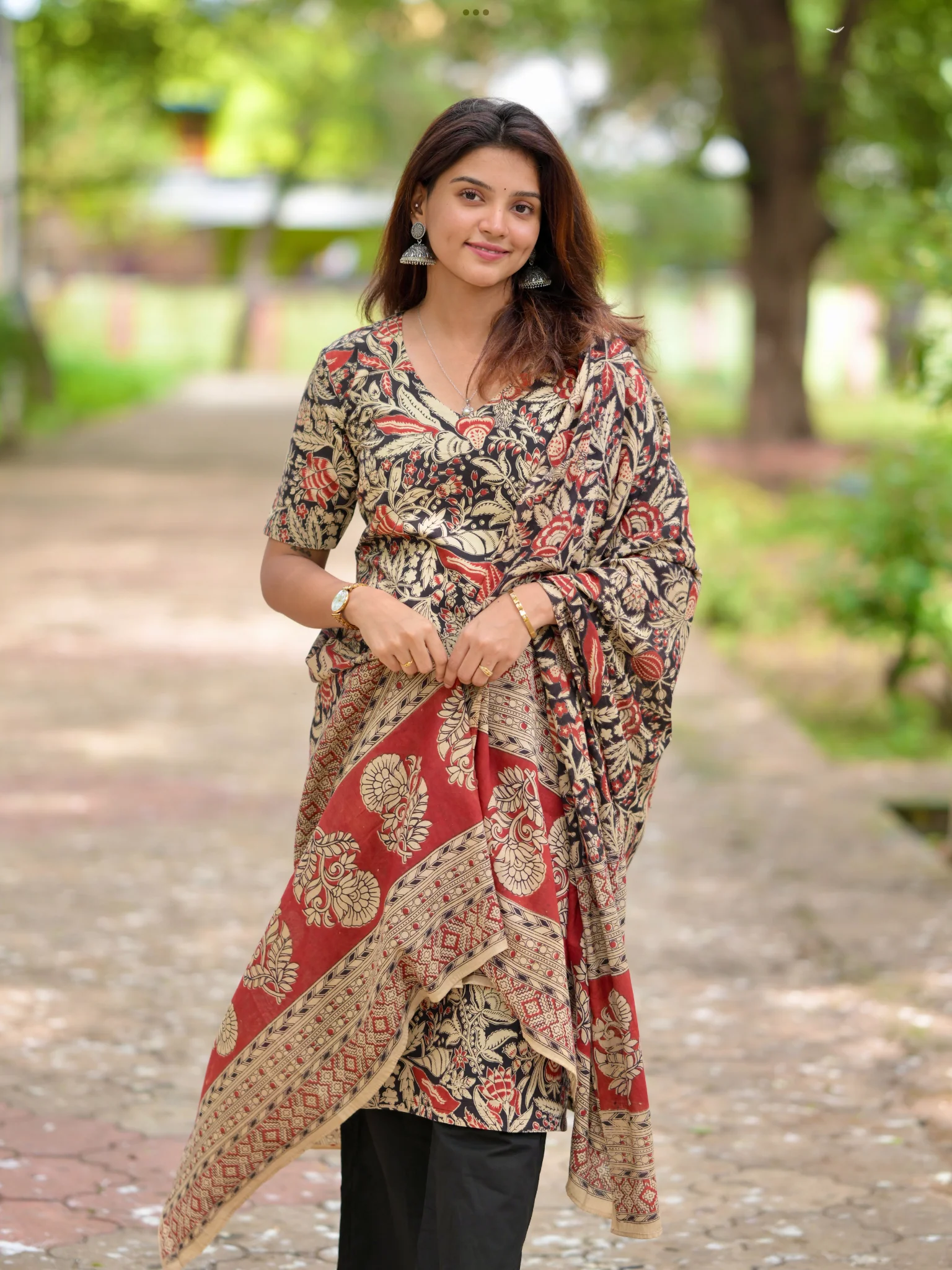 Kalamkari Cotton - Kurta + Dupatta - Image 4