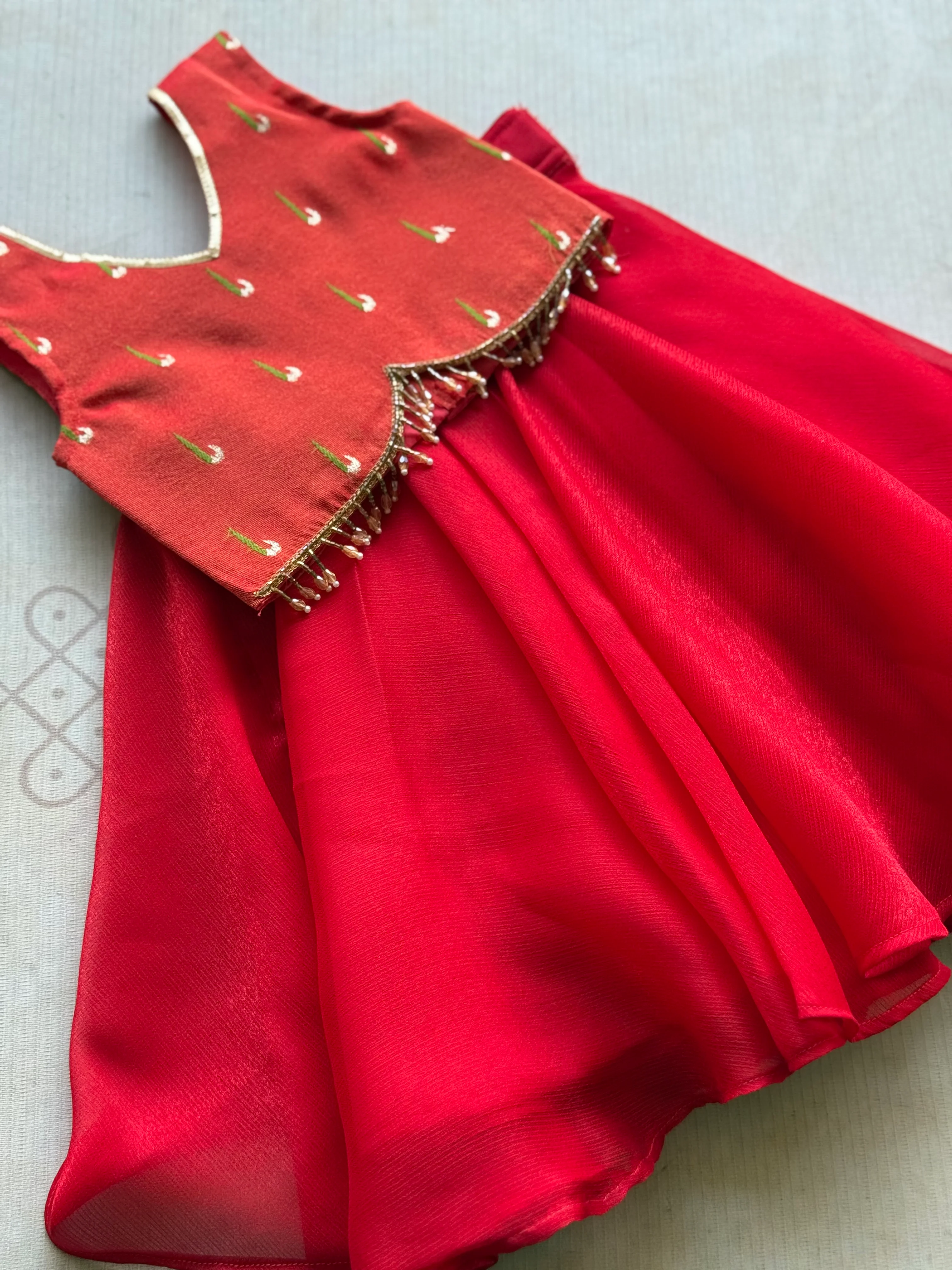 Red Lilly Paithani Crop Top and Skirt - Image 2