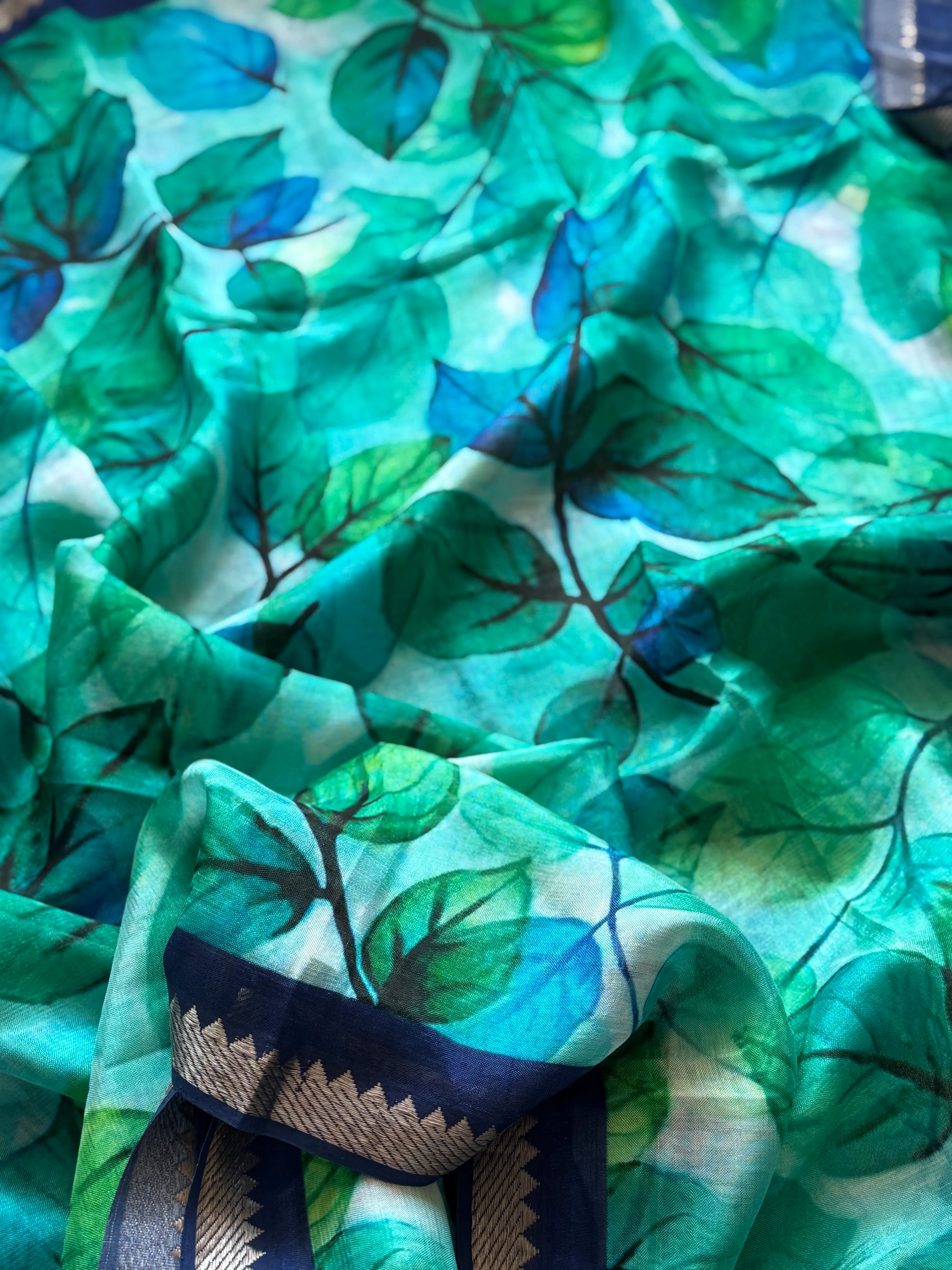 Mangalgiri Digital Printed Saree with Silver Zari Nizami Border | Studio Virupa - Image 3