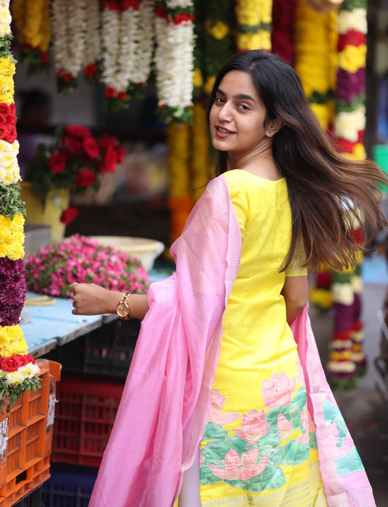Mangalgiri Silk - Kurta + Dupatta with Applique - Image 4