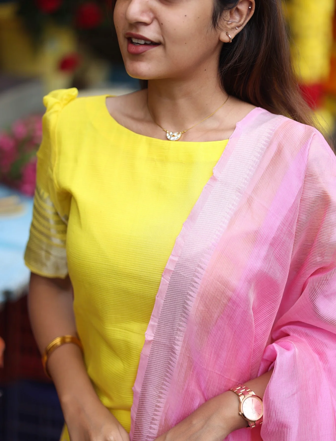 Mangalgiri Silk - Kurta + Dupatta with Applique - Image 6