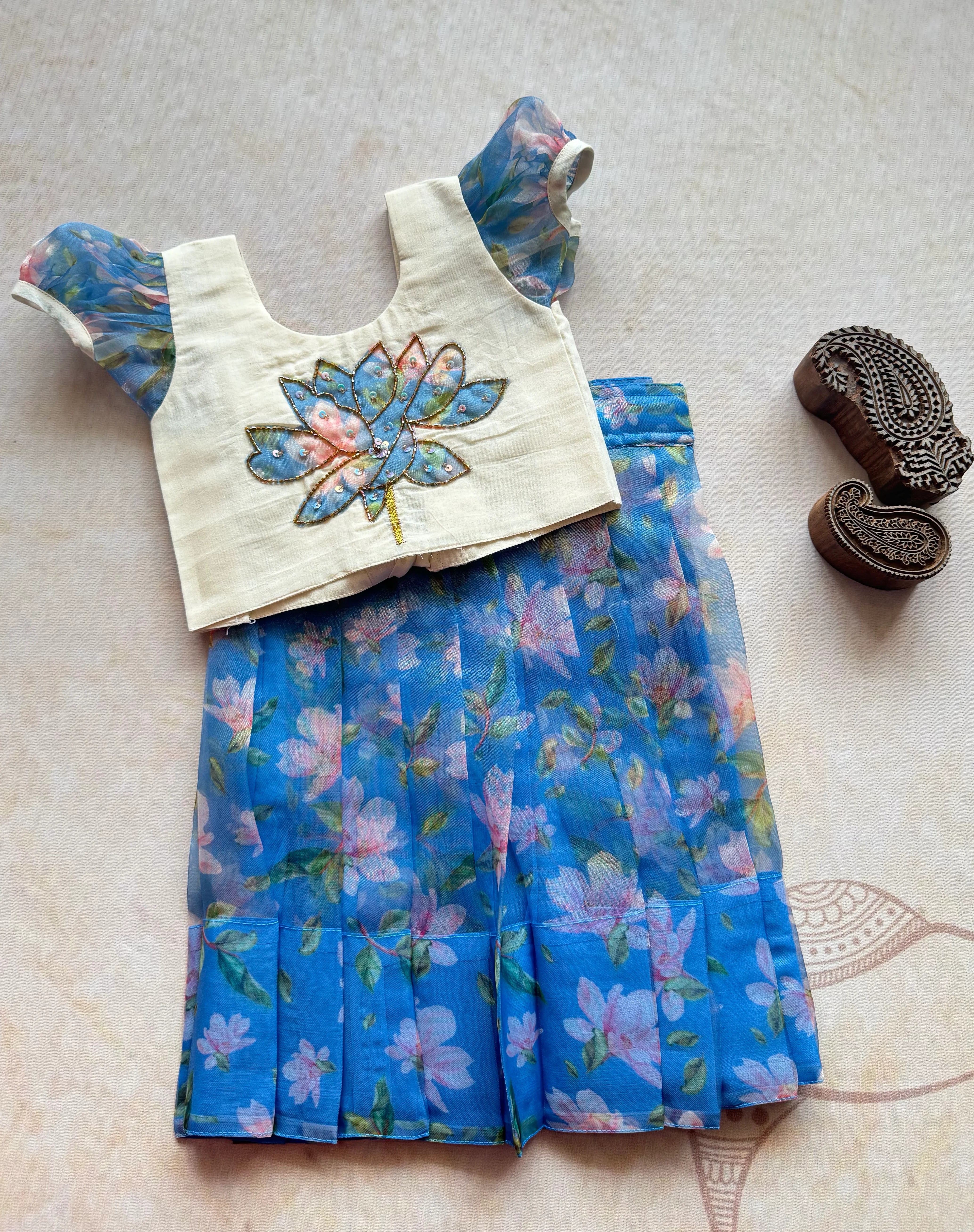 Organza Crop top and Skirt - Onam Edit