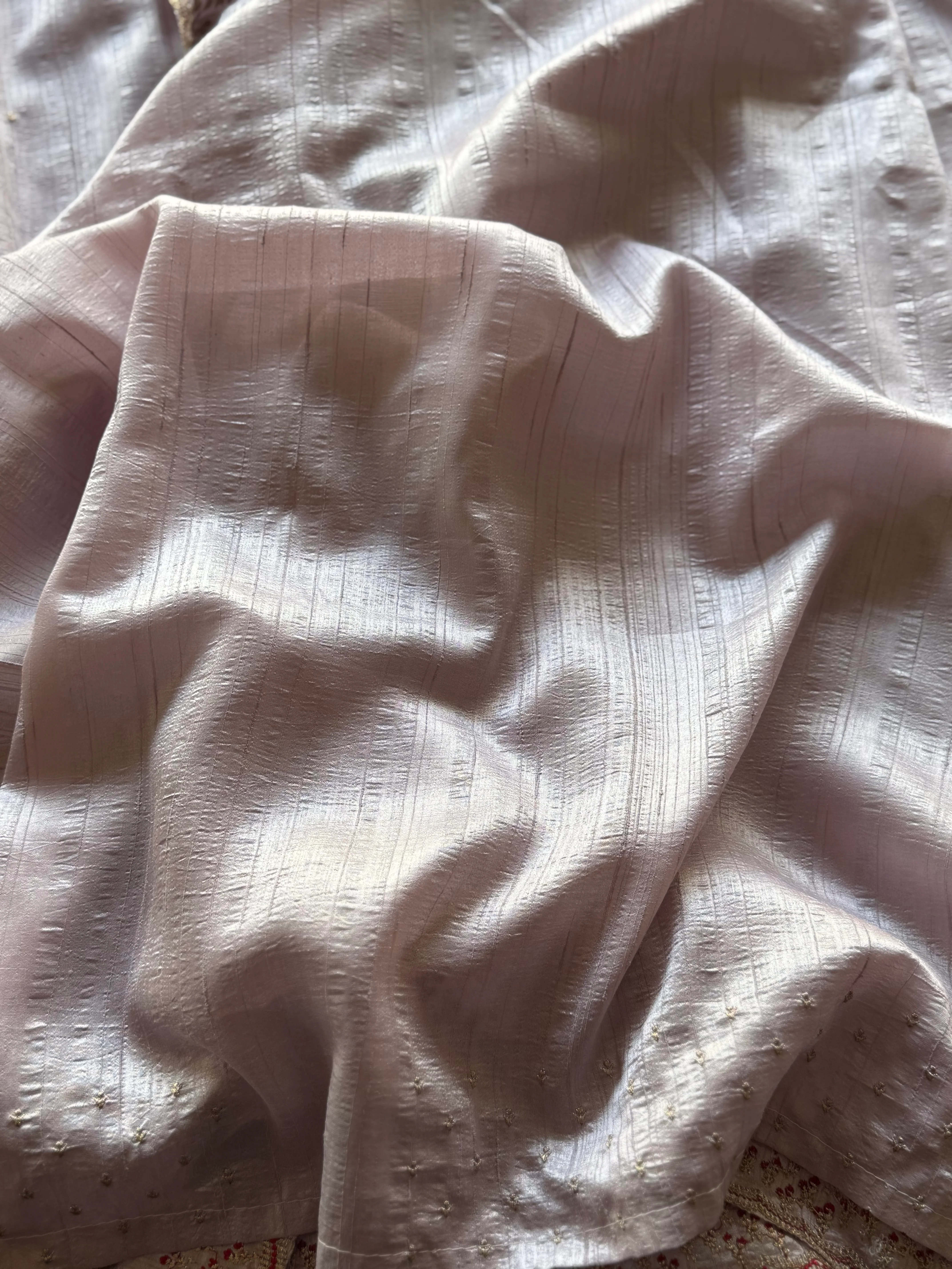 Pastel Jute Tussar Saree with Hand Embellishments & Minimal Border - Image 5