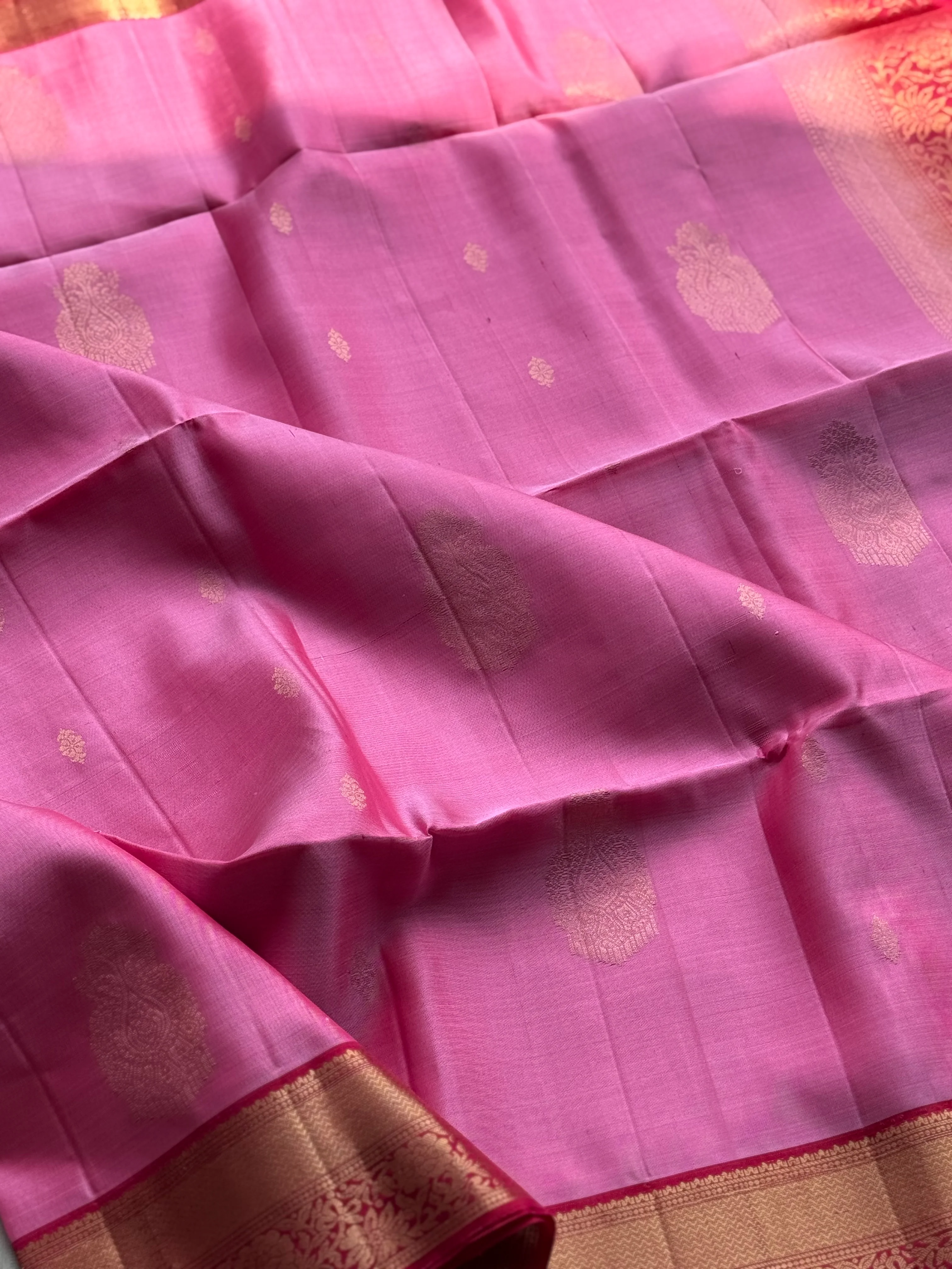 Pure Kanjivaram Soft Silk Saree with Paisley Zari Buttas & Kanchi Border – Vintage Edition - Image 3
