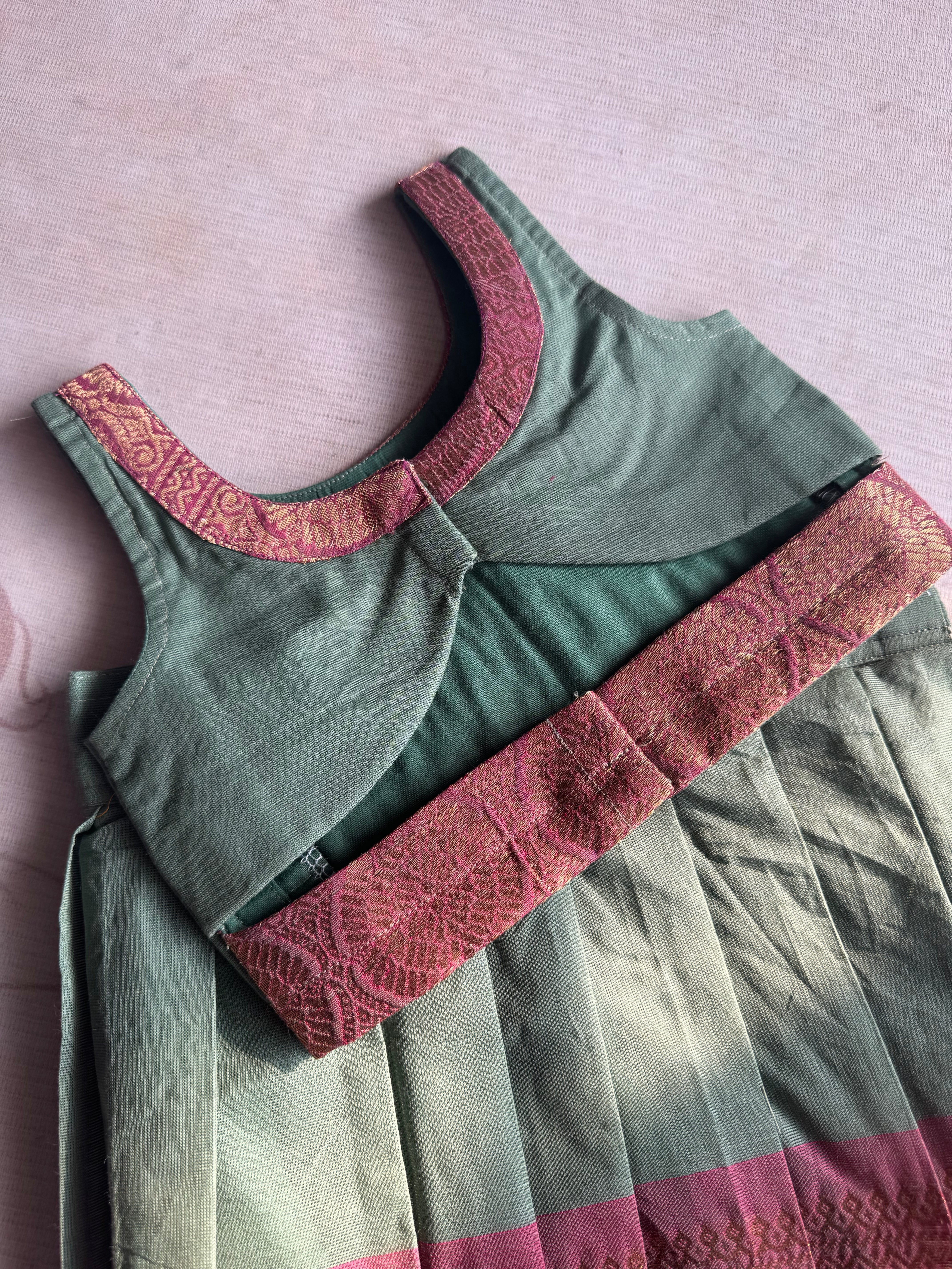 Raghavi Chettinad Cotton Crop Top & Pleated Skirt Set – Traditional Festive Wear for Kids - Image 3