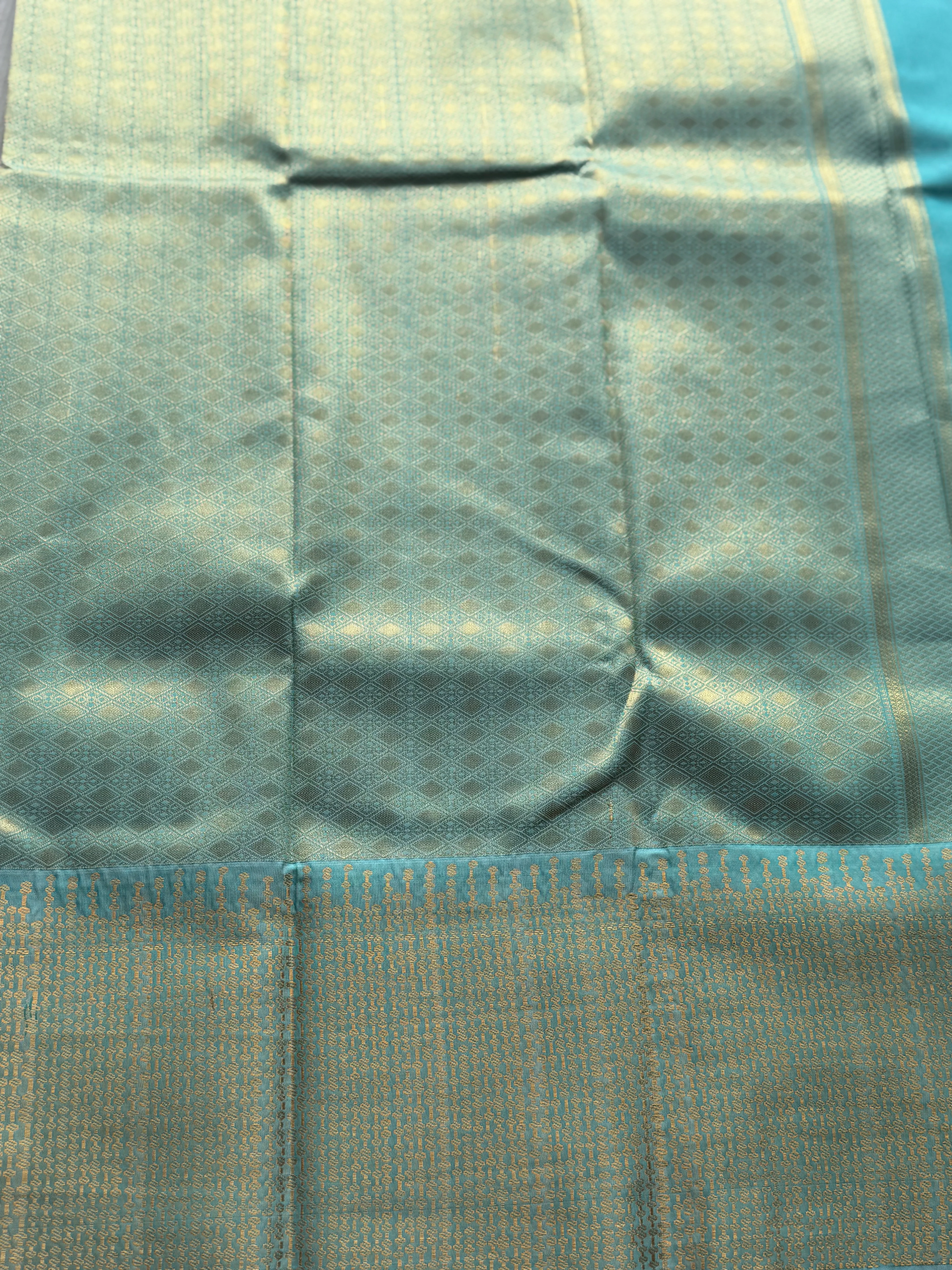 Semi Kanchi Silk Saree with Rudraksham Buttas & Zari Woven Border - Image 3