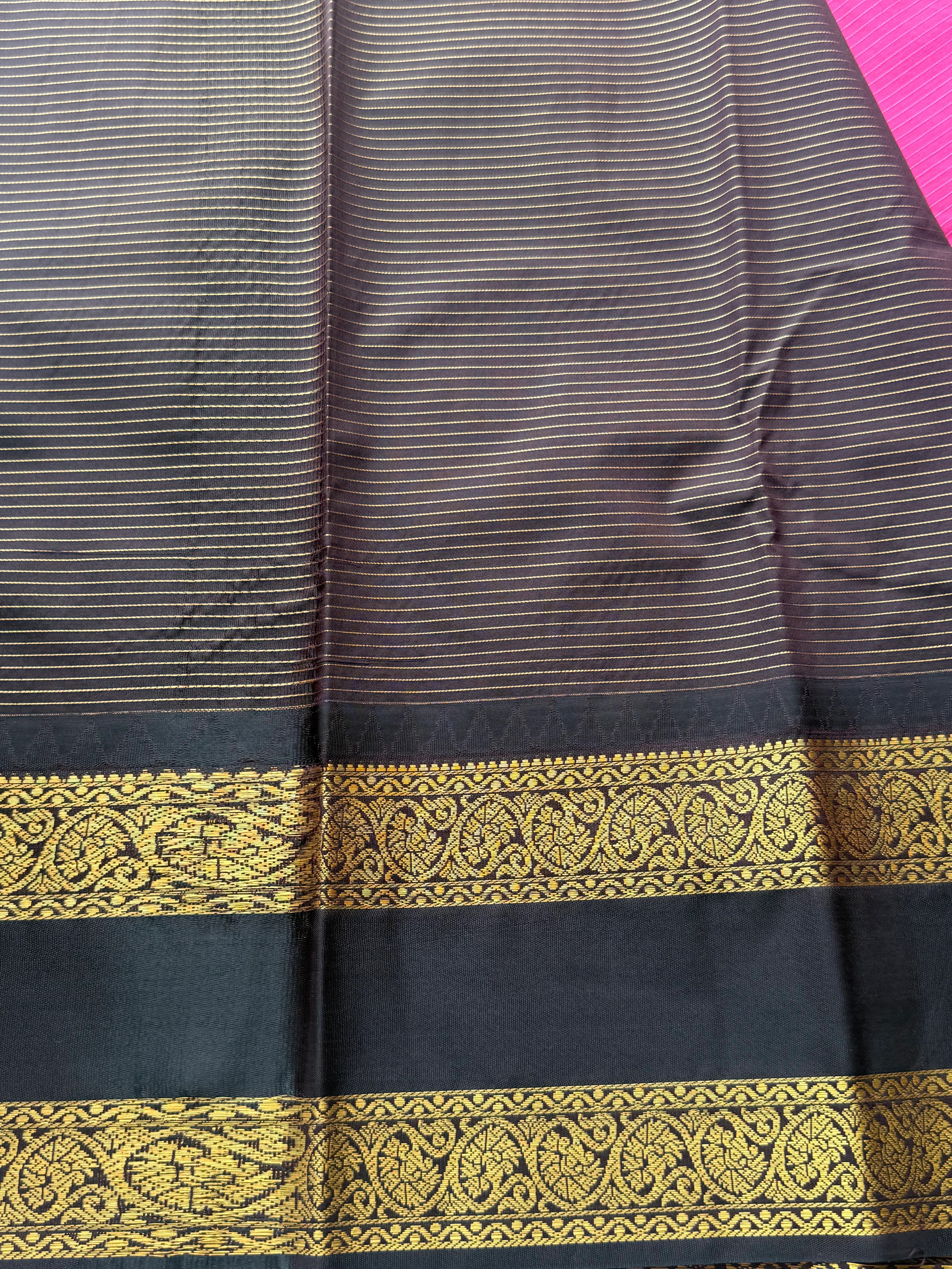 Semi Kanchi Silk Saree with Zari Lines, Buttas & Retta Petta Border - Image 4