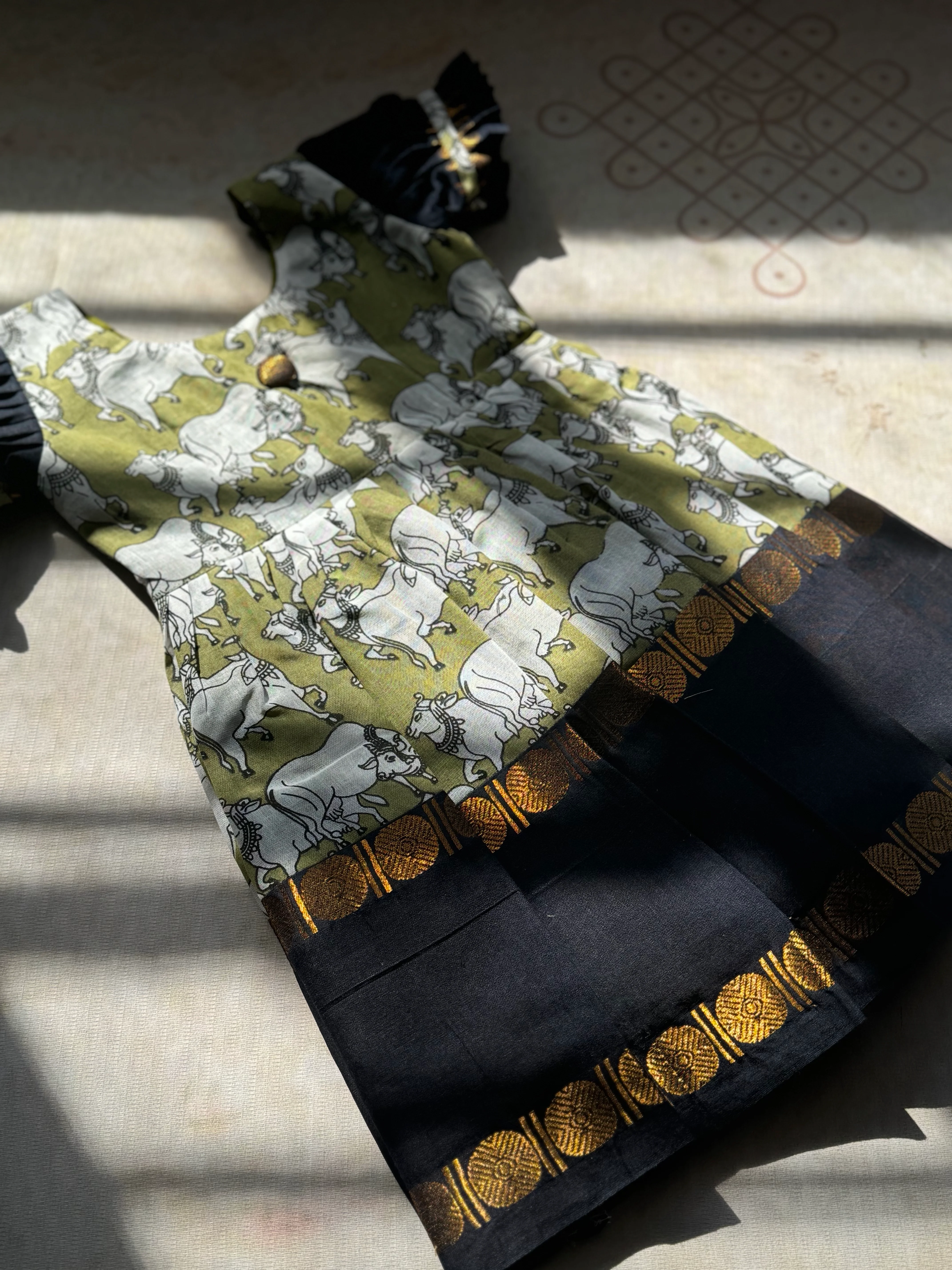 Sungudi Cotton Pichwai Print Kids Frock - Express - Image 3