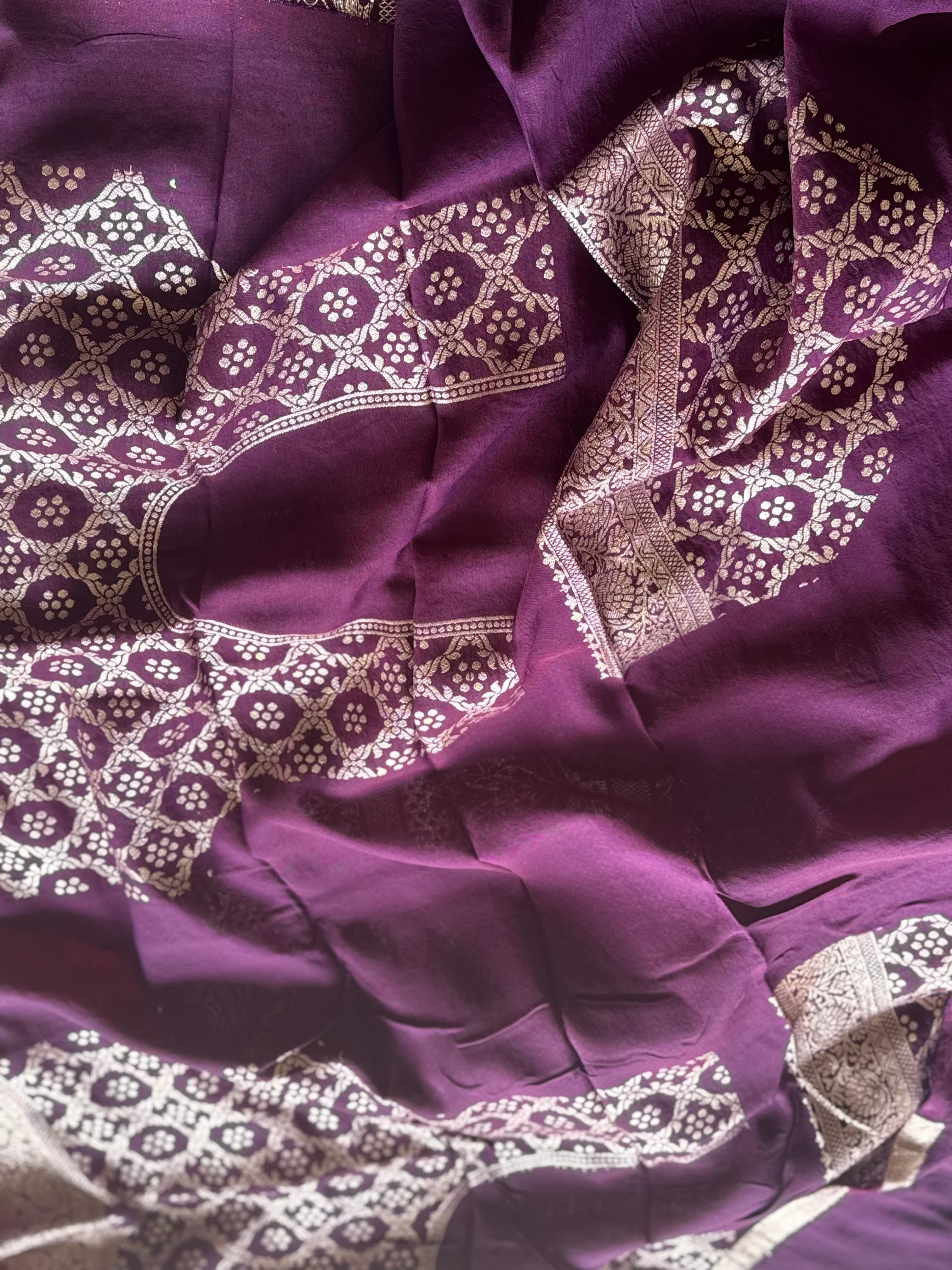 Vermilion Red & Royal Plum Banarasi Semi Tussar Saree with Rich Zari Weaving - Image 5